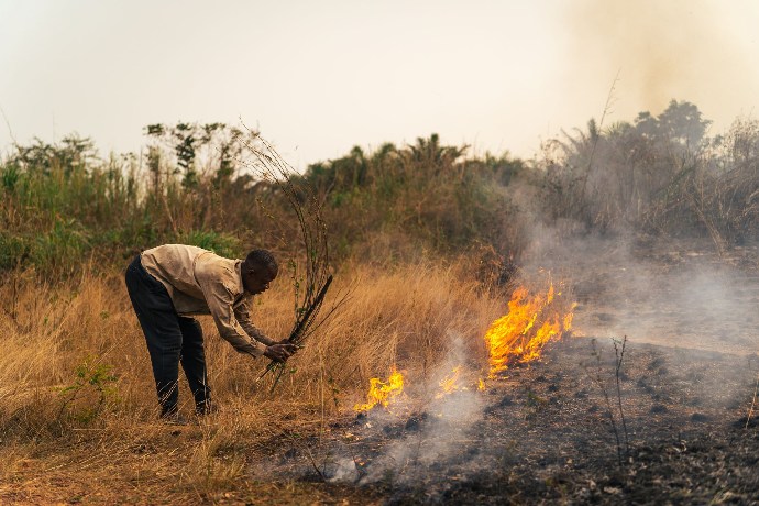 Feu dans la savane au Togo